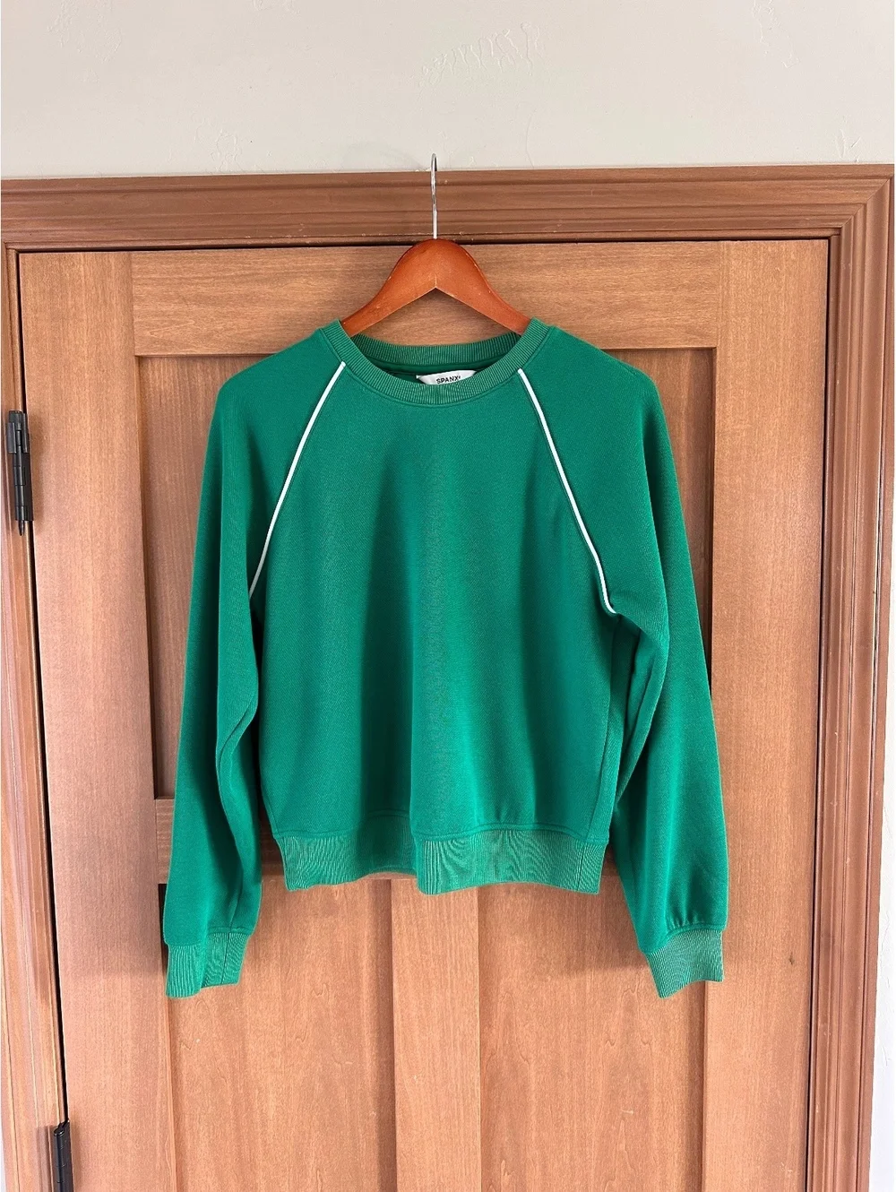 SPANX Airpiqué Long Sleeve Crewneck Top Field Green Women’s Small 21351R